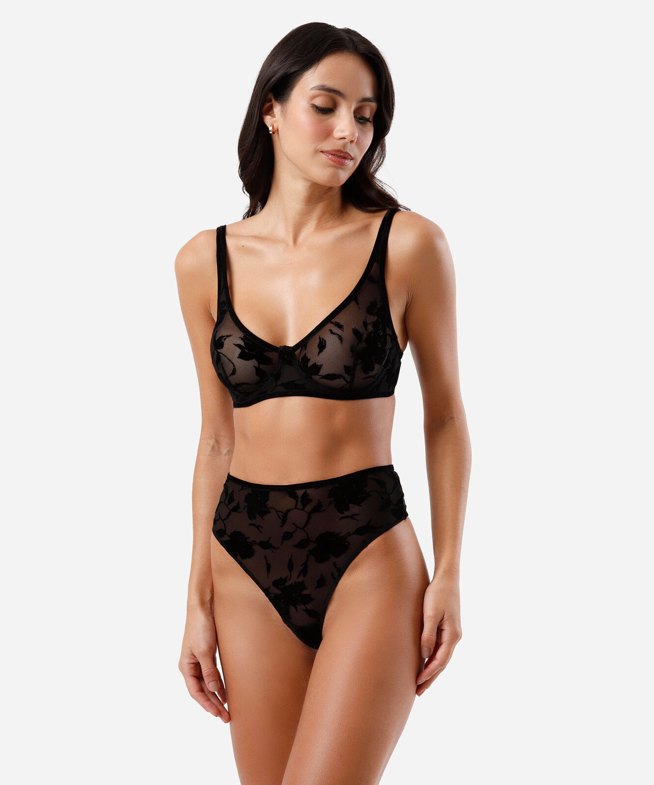 sutiã meia taça feminino de tule floral preto