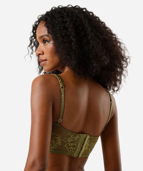 sutiã cropped feminino com renda acetinado verde