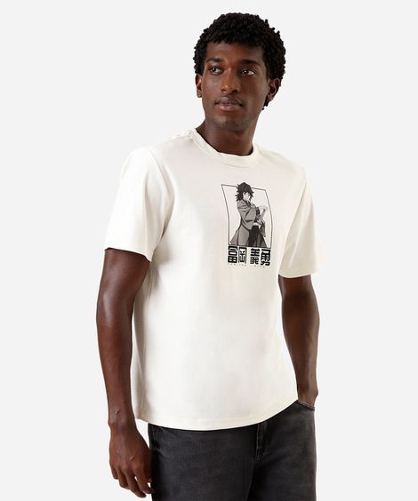 camiseta masculina estampada demon slayer bege