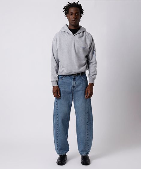 calça barrel unissex jeans com recortes mindset working title azul