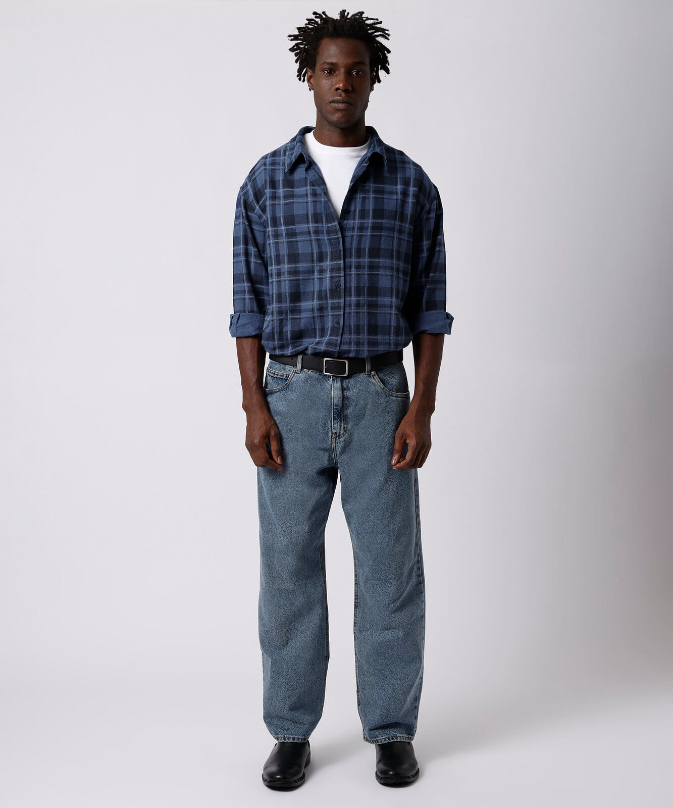 calça reta unissex jeans mindset working title azul