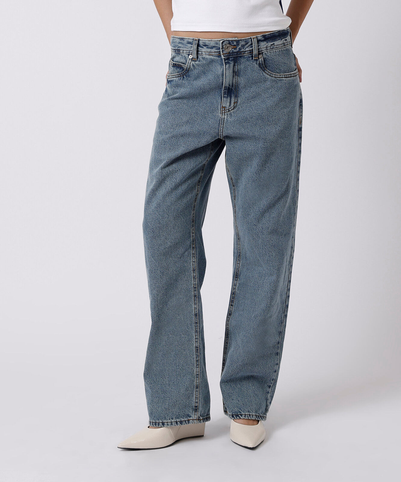calça reta unissex jeans mindset working title azul