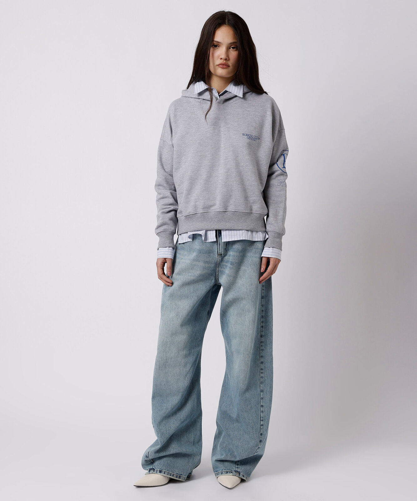 calça baggy unissex jeans cintura alta mindset working title azul