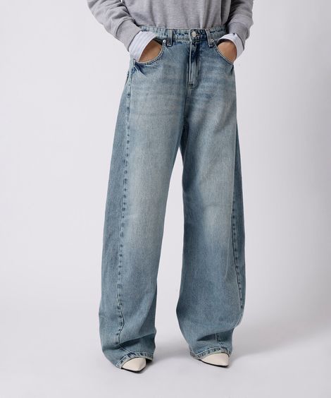 calça baggy unissex jeans cintura alta mindset working title azul