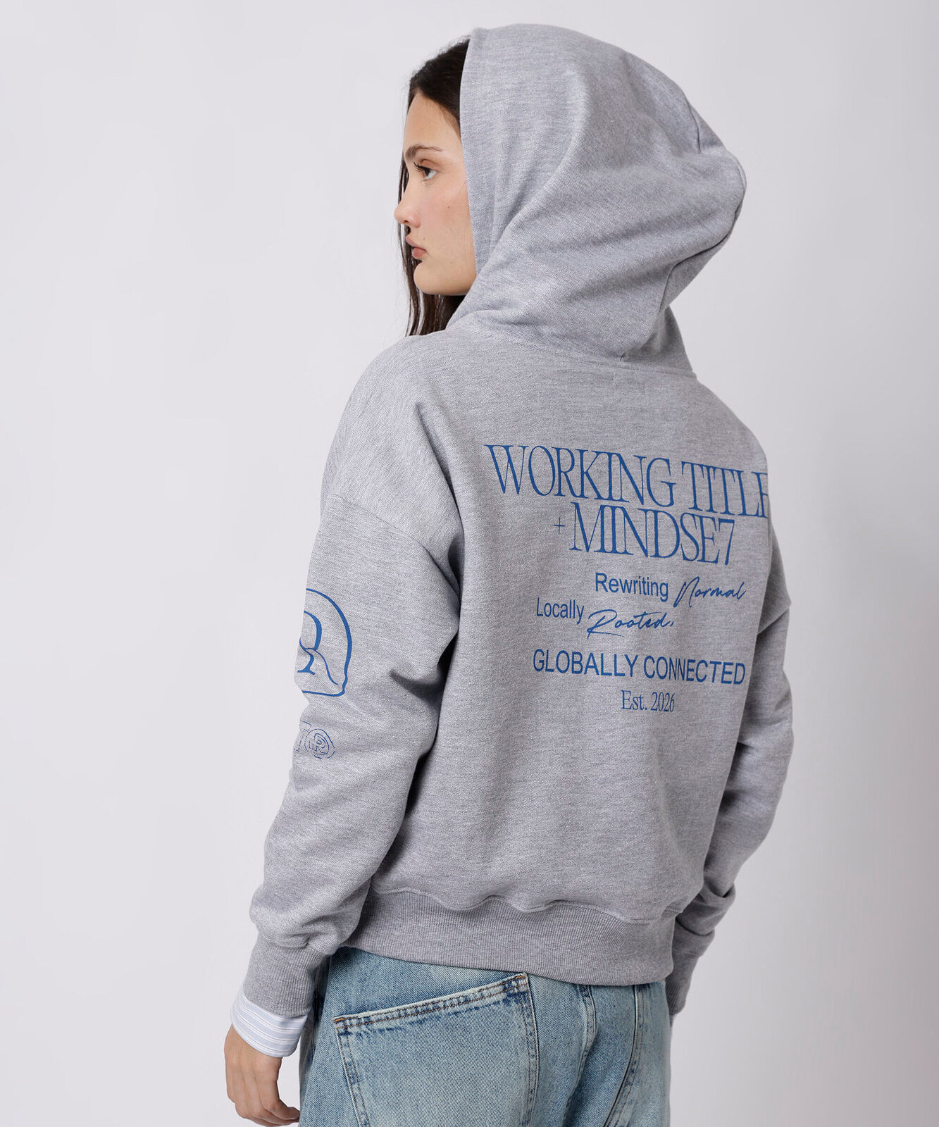 blusão unissex de moletom com capuz mindset working title cinza