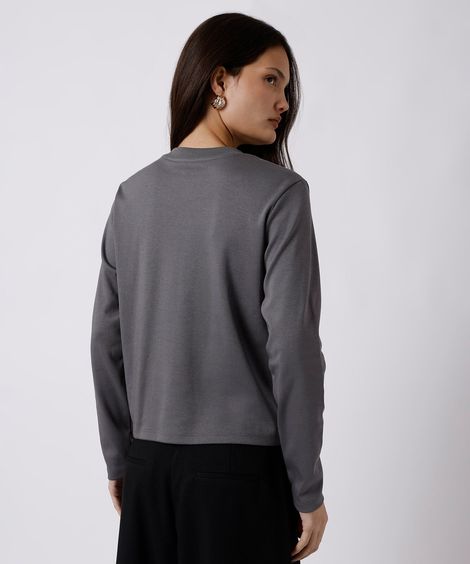 camiseta slim feminina de algodão peruano manga longa mindset cinza