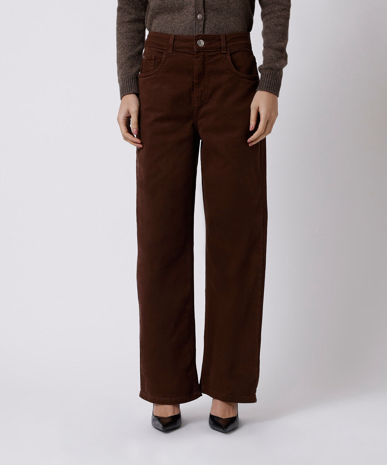 calça new york feminina de sarja mindset marrom