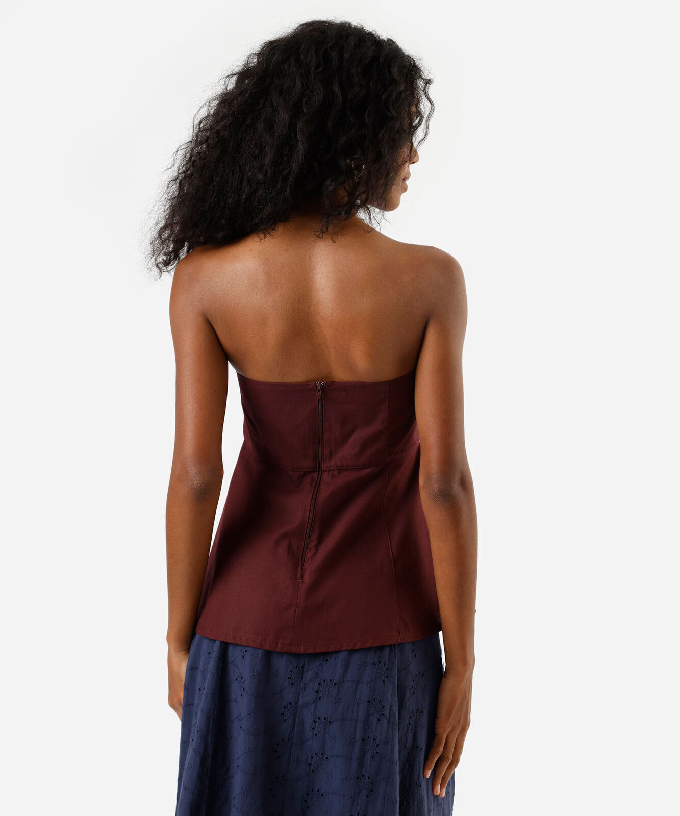 blusa peplum sem alça feminina de algodão vinho