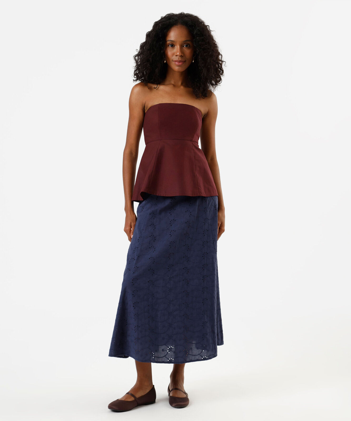 blusa peplum sem alça feminina de algodão vinho
