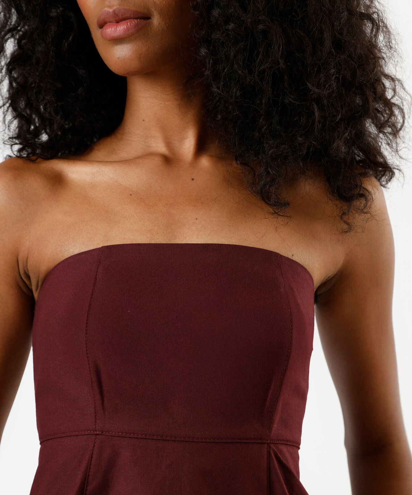 blusa peplum sem alça feminina de algodão vinho