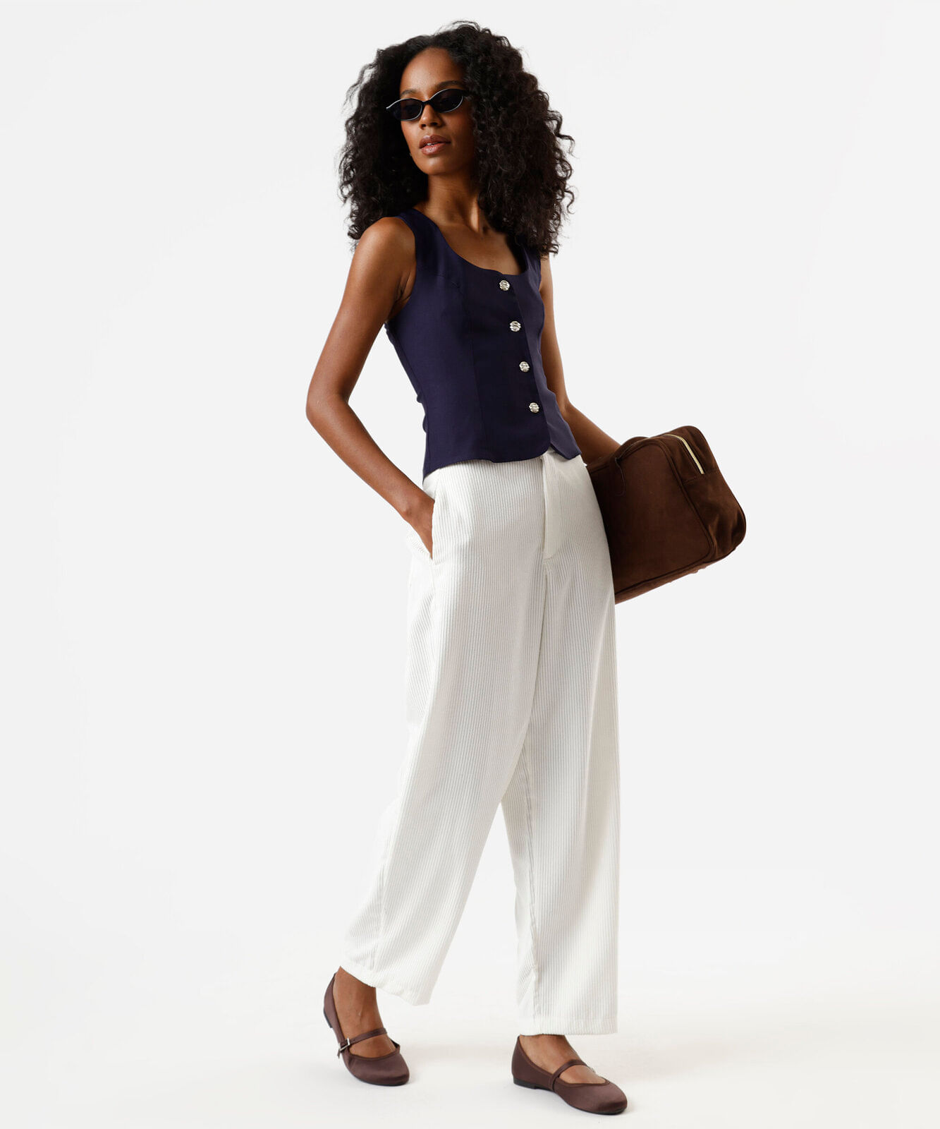 calça balloon feminina de veludo cotelê off white