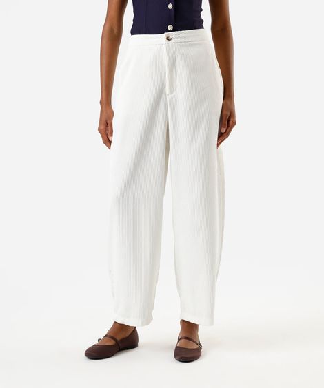calça balloon feminina de veludo cotelê off white