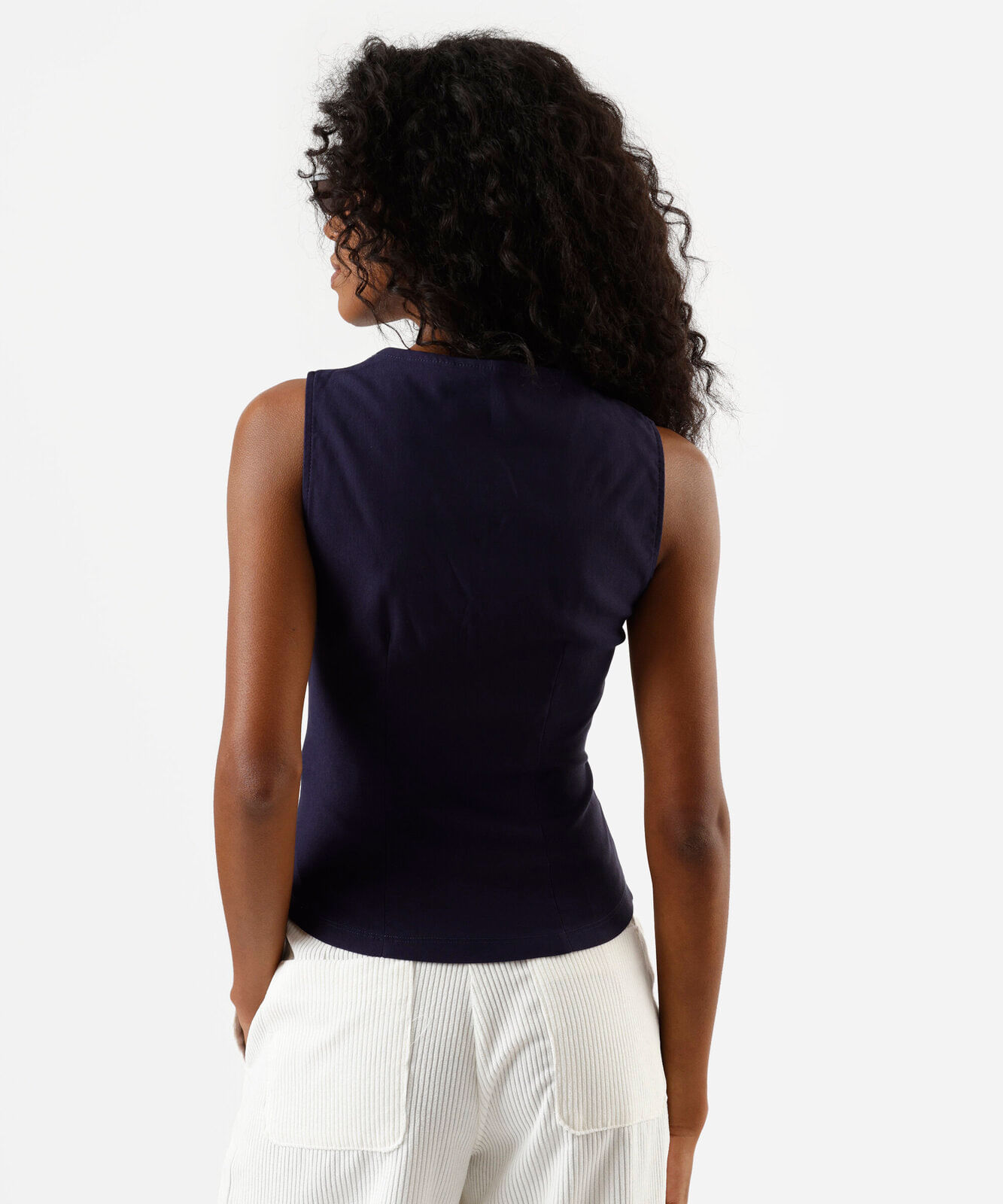 colete feminino com viscose decote quadrado azul