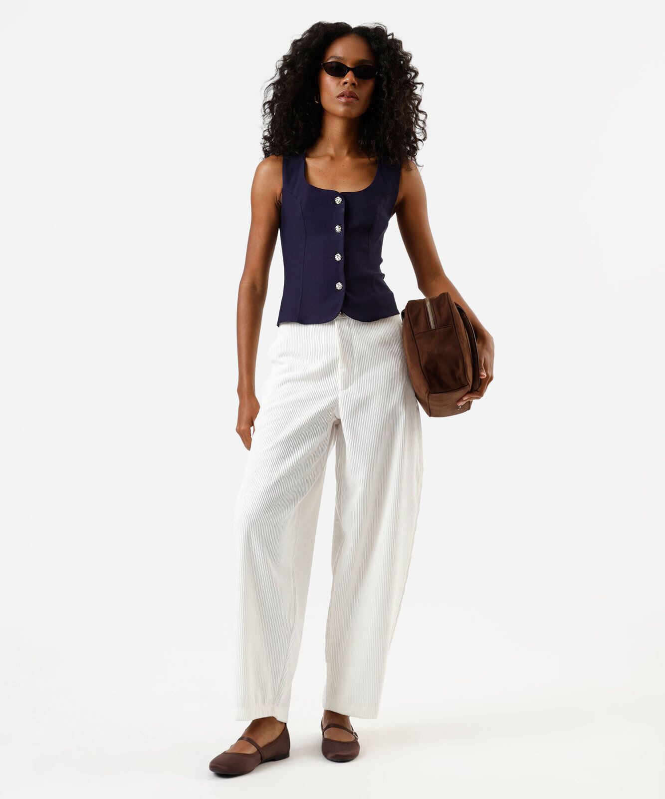 colete feminino com viscose decote quadrado azul