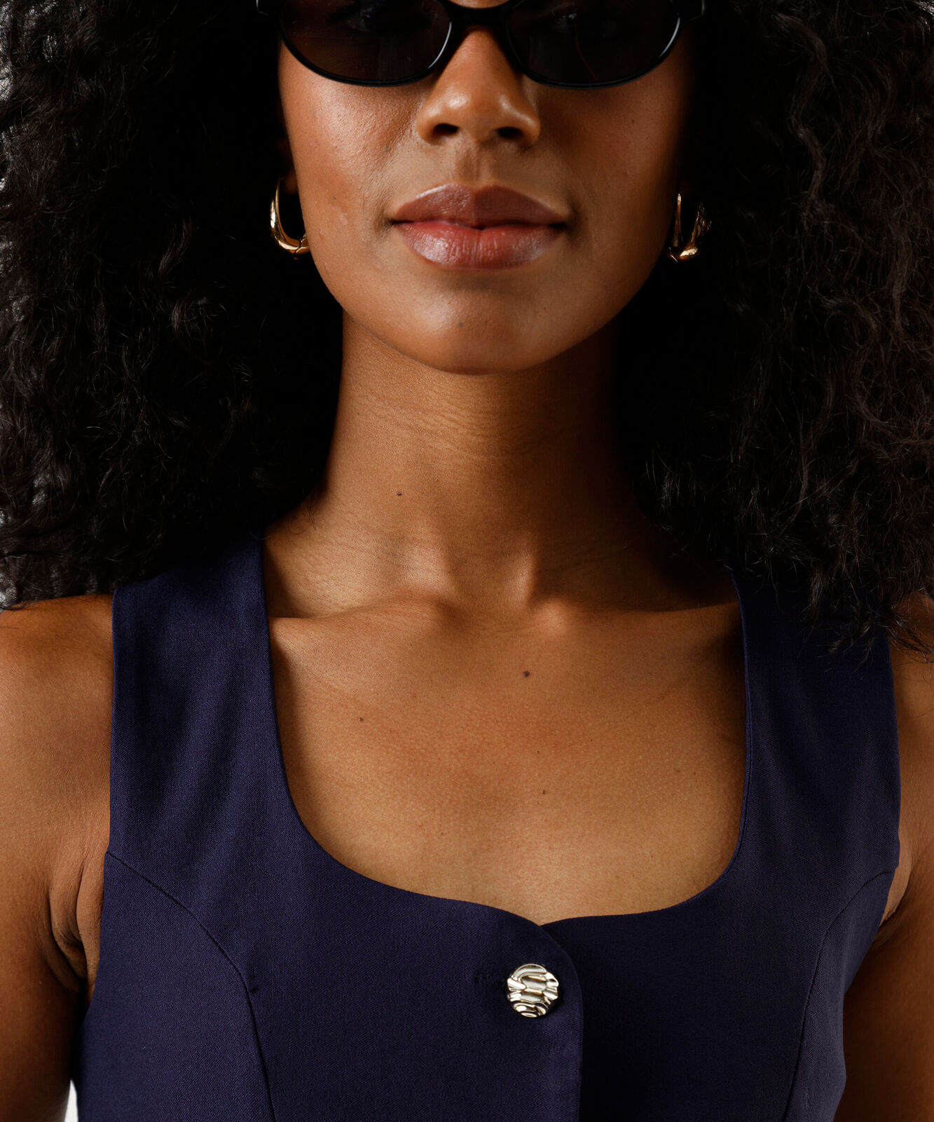 colete feminino com viscose decote quadrado azul