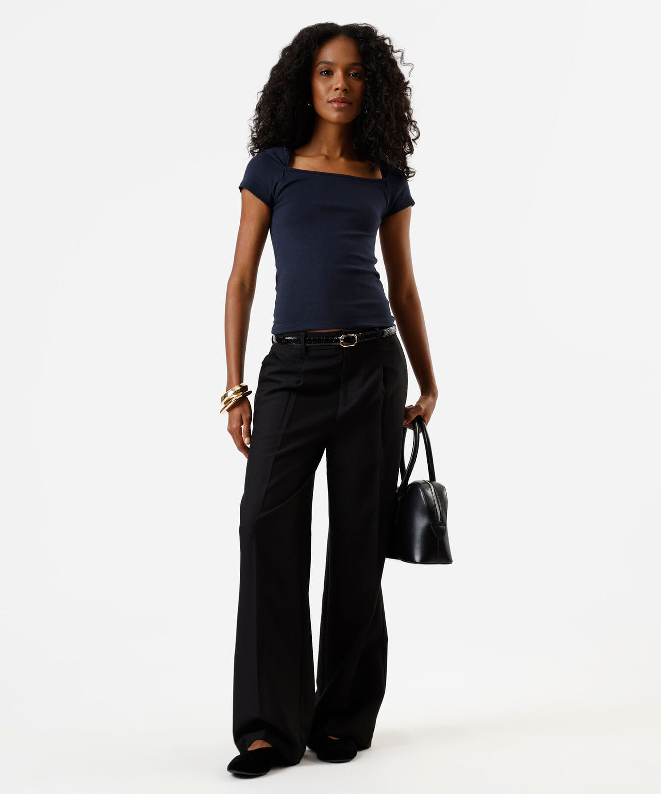 blusa baby look feminina de algodão decote quadrado azul