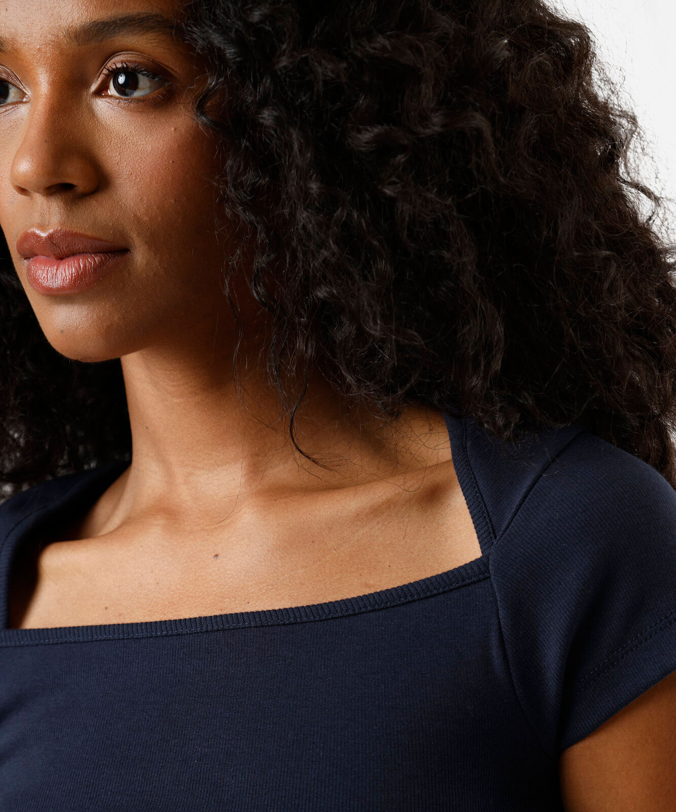 blusa baby look feminina de algodão decote quadrado azul