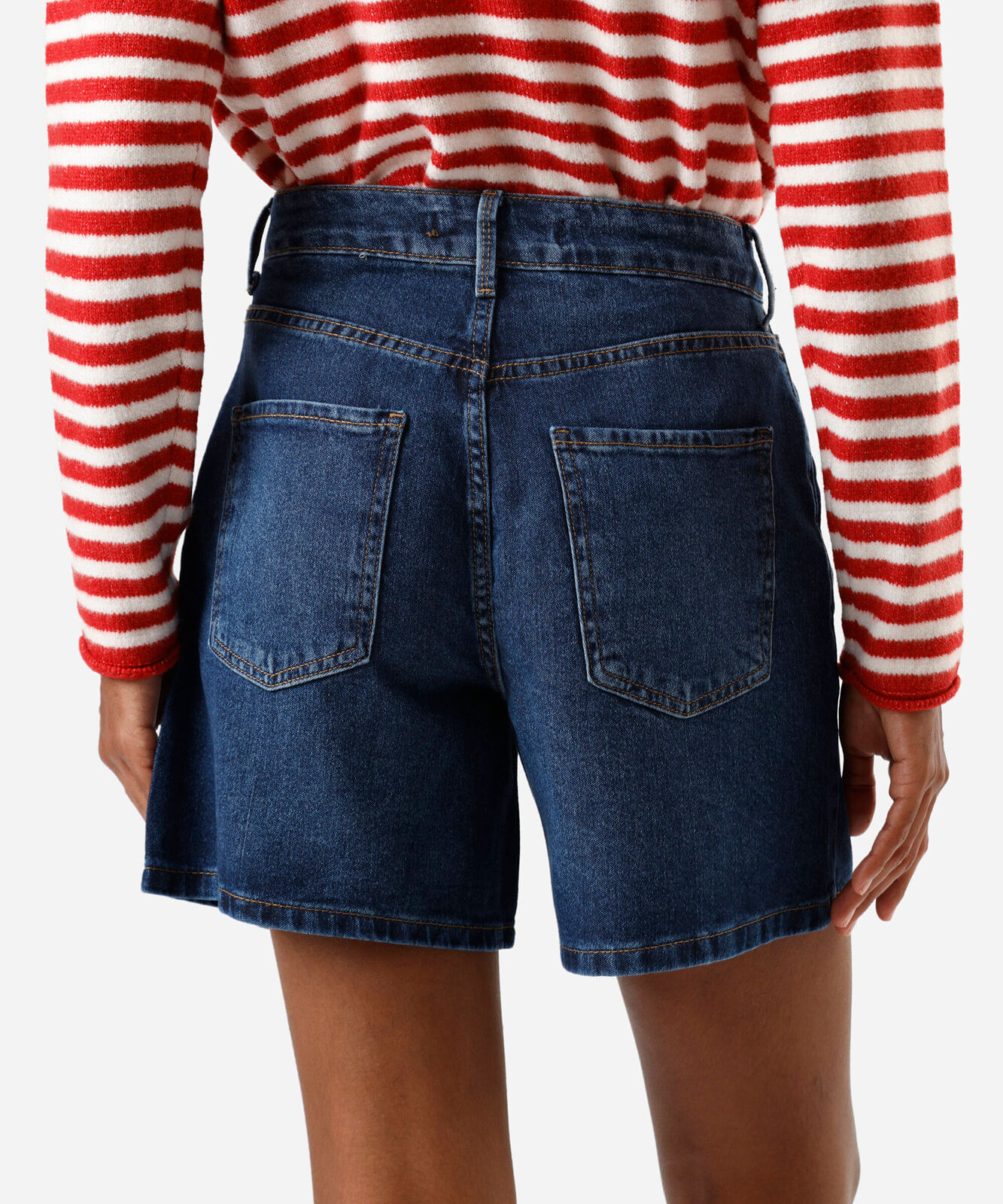 short feminino jeans cintura alta azul