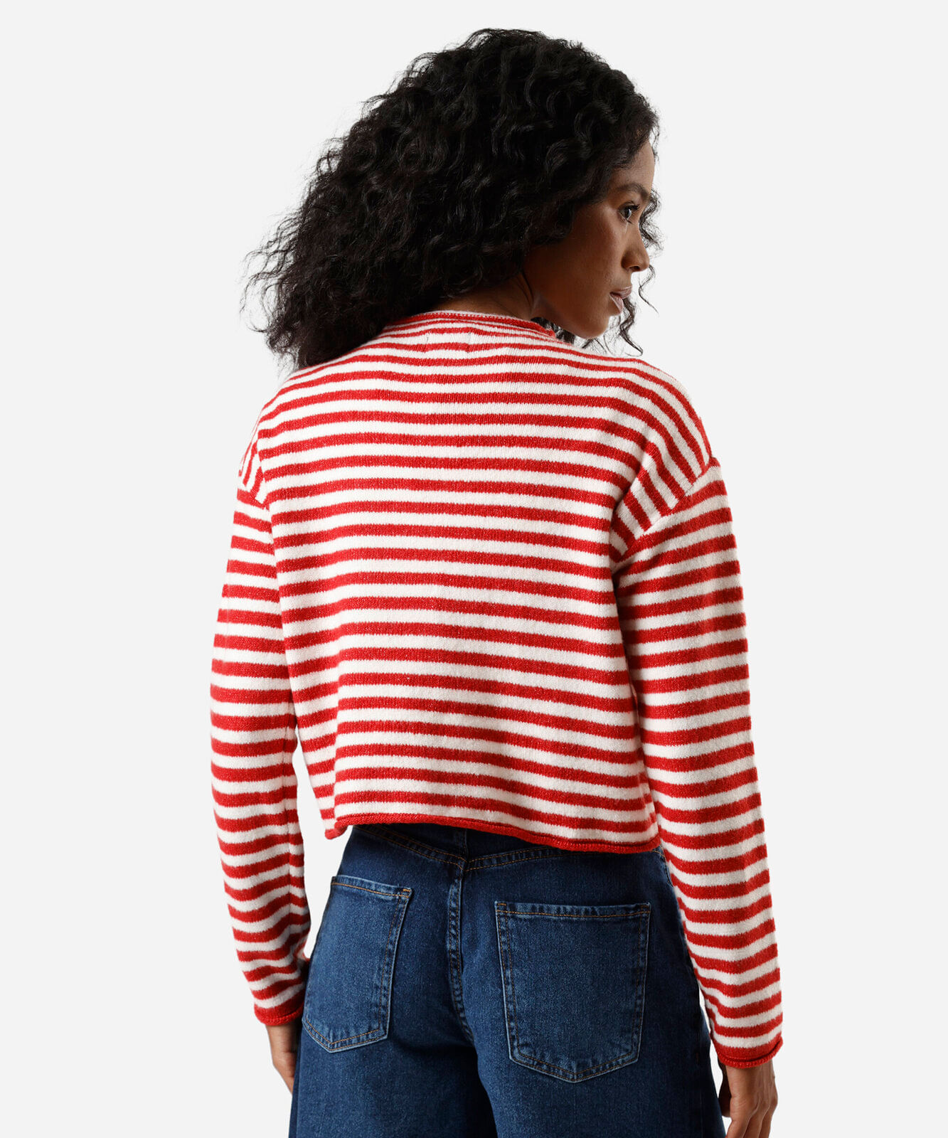 cardigan feminino de tricot listrado vermelho