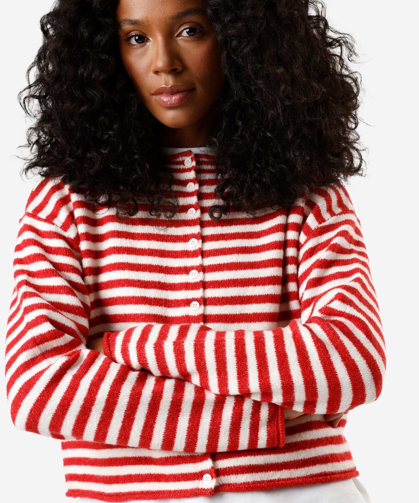 cardigan feminino de tricot listrado vermelho
