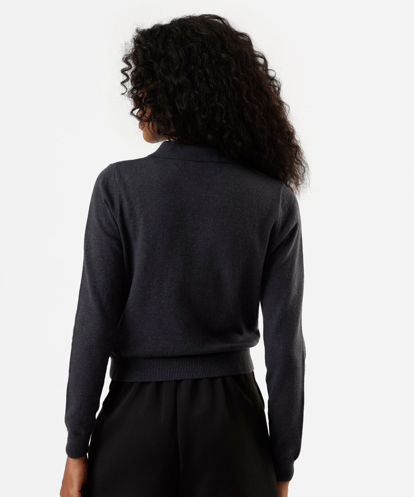 polo feminina de tricot manga longa xadrez argyle cinza