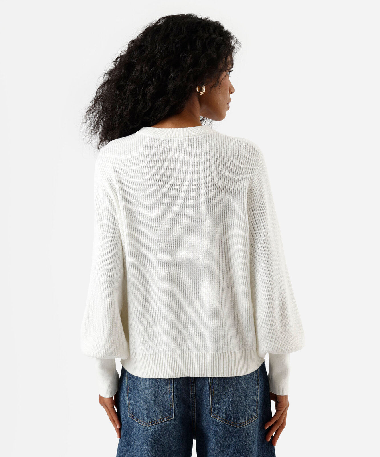 suéter feminino de tricot canelado off white