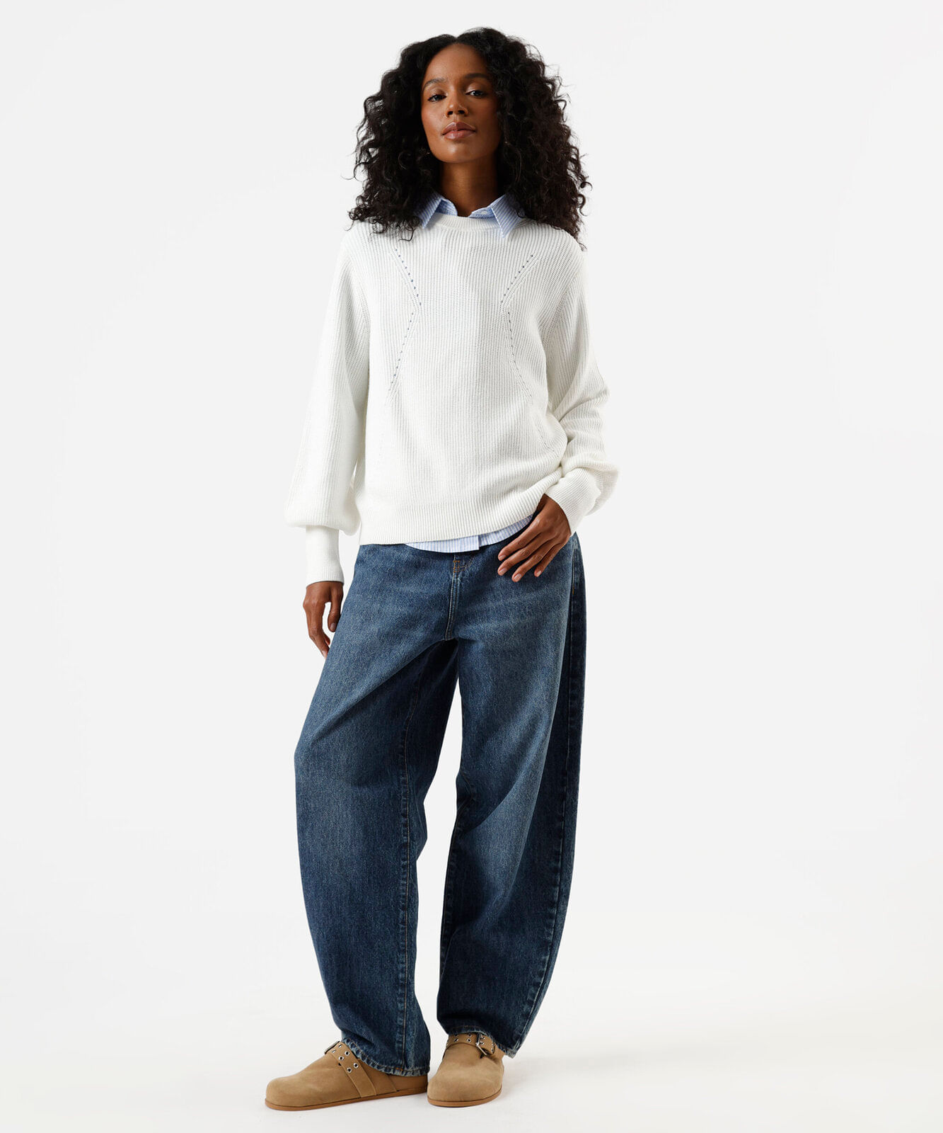 suéter feminino de tricot canelado off white