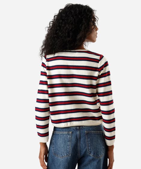 casaco feminino de tricot listrado off white