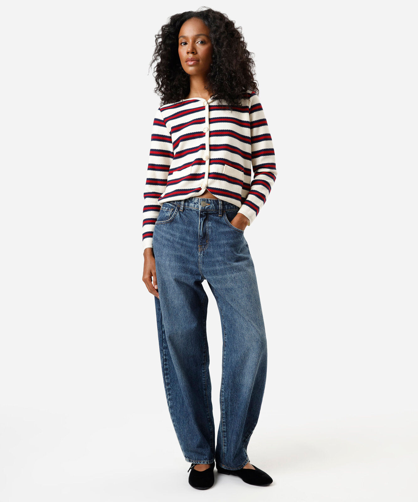 casaco feminino de tricot listrado off white