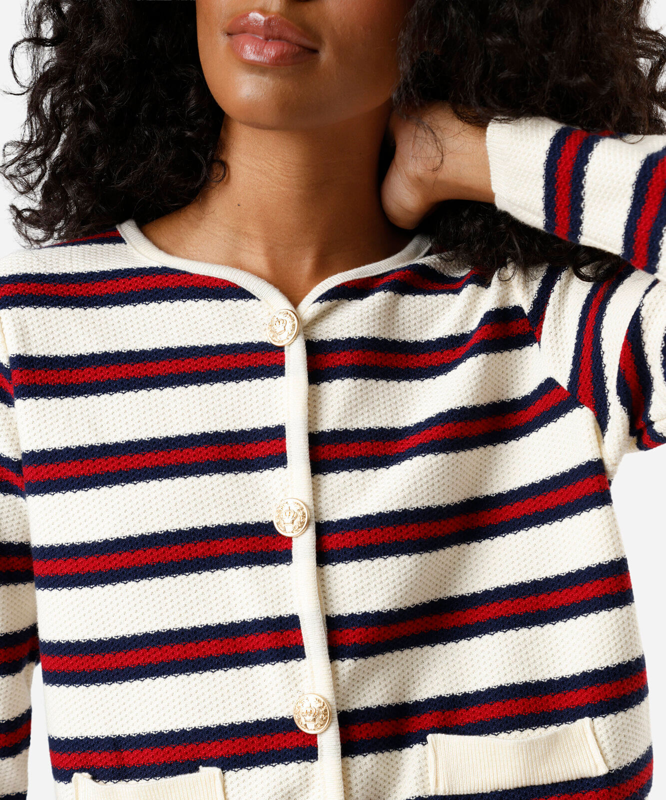 casaco feminino de tricot listrado off white