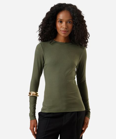 blusa feminina de viscose manga longa canelada verde