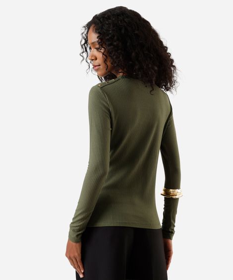 blusa feminina de viscose manga longa canelada verde