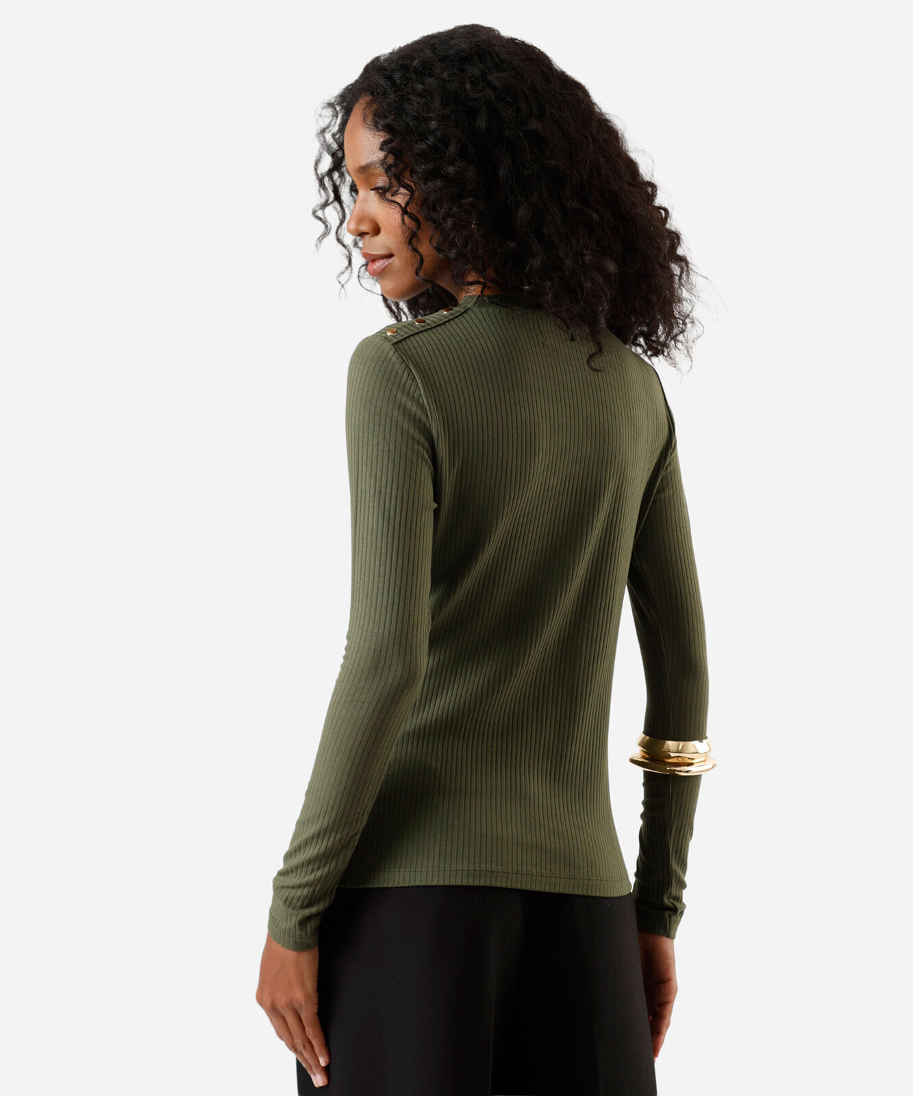 blusa feminina de viscose manga longa canelada verde