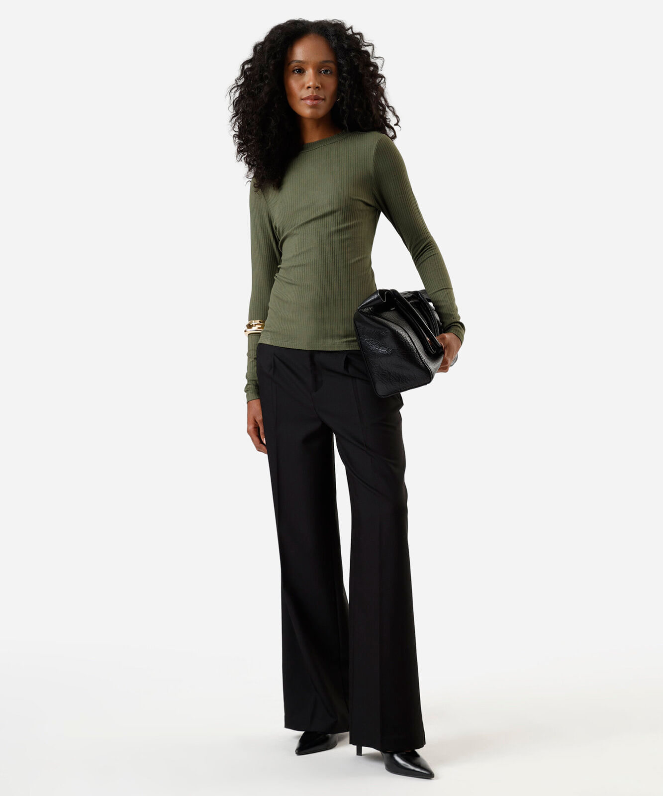 blusa feminina de viscose manga longa canelada verde