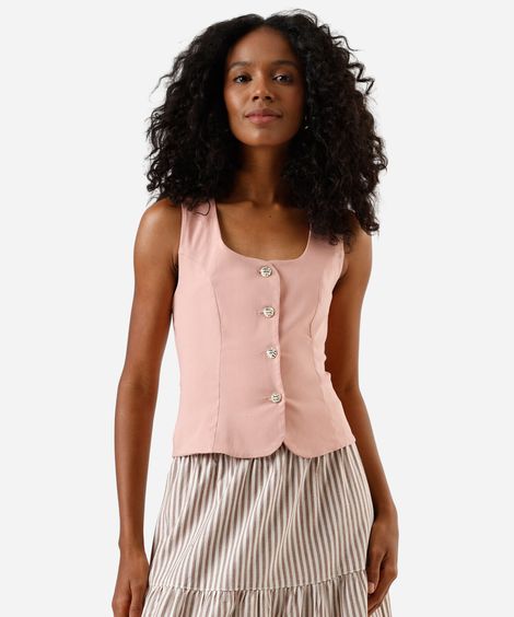 colete feminino com viscose decote quadrado rosa