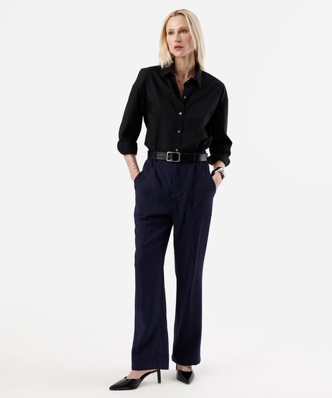 calça de alfaiataria feminina com viscose cós elástico azul