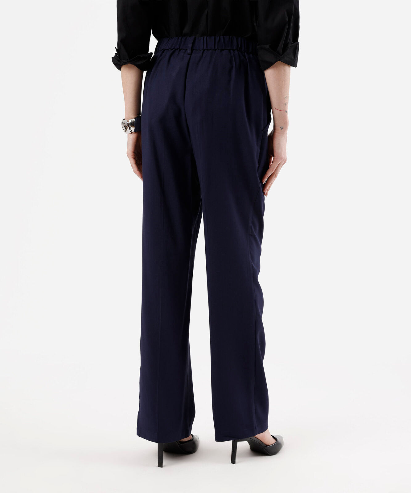 calça de alfaiataria feminina com viscose cós elástico azul