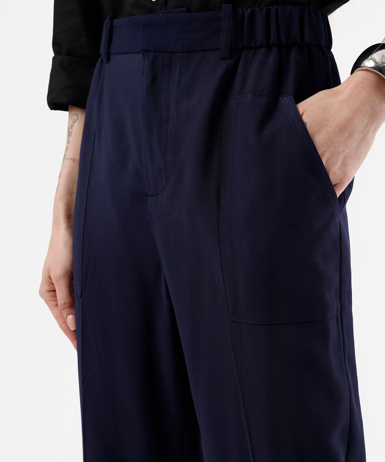 calça de alfaiataria feminina com viscose cós elástico azul