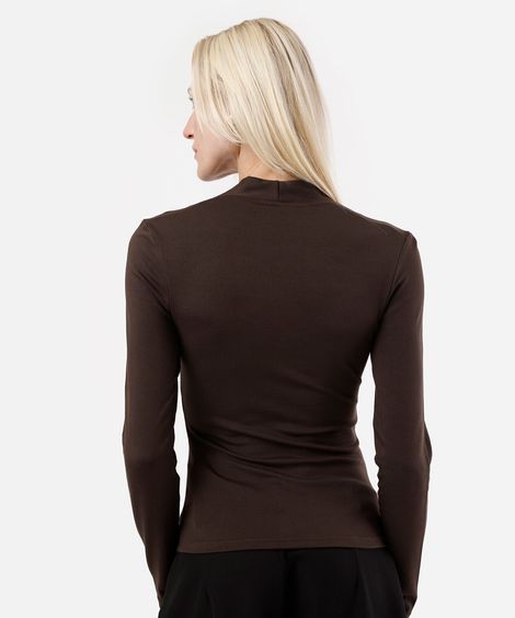 blusa feminina com viscose decote v manga longa marrom