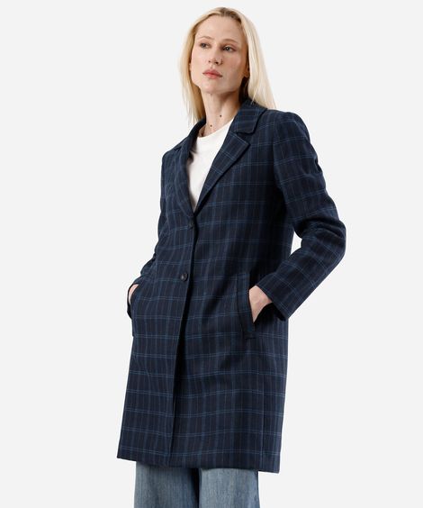 casaco sobretudo feminino xadrez azul