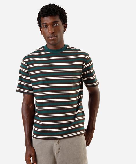 camiseta masculina de algodão listrada colorida