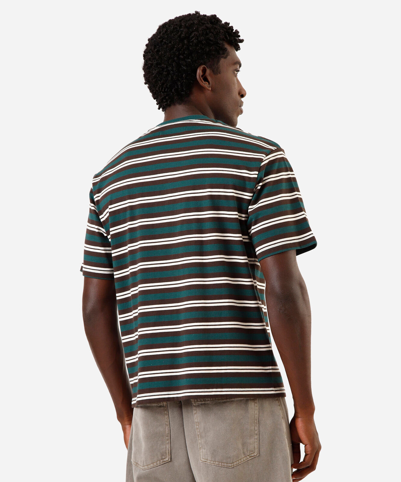 camiseta masculina de algodão listrada colorida