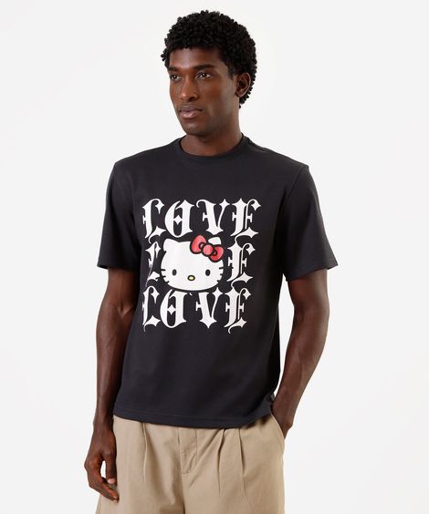 camiseta masculina hello kitty preta
