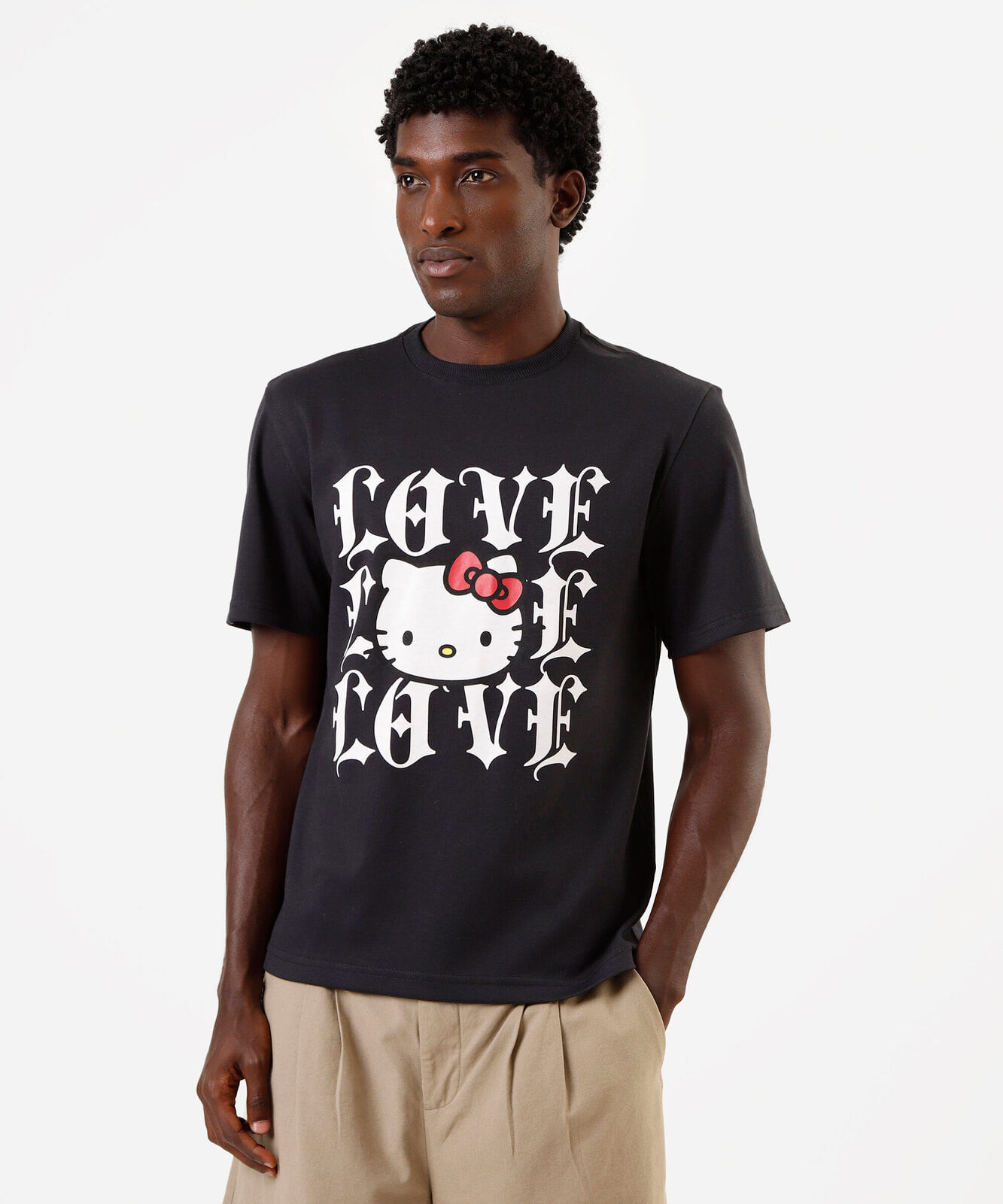 camiseta masculina hello kitty preta