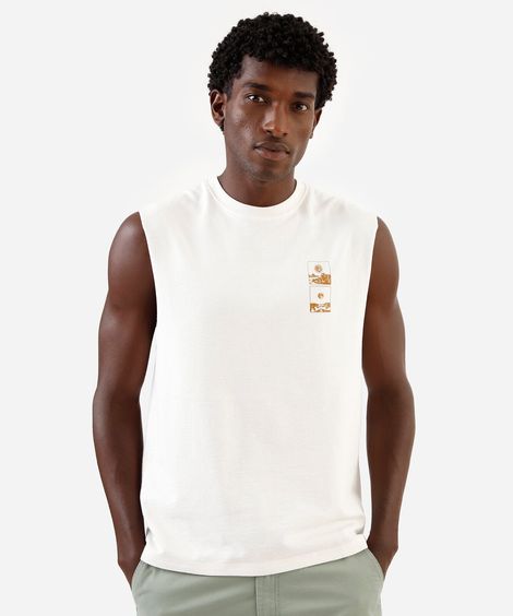 regata machão de algodão texturizada estampada off white