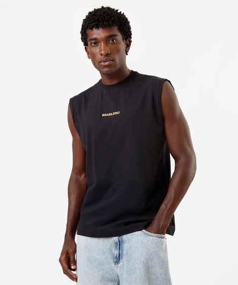 regata machão masculina de algodão estampada preta