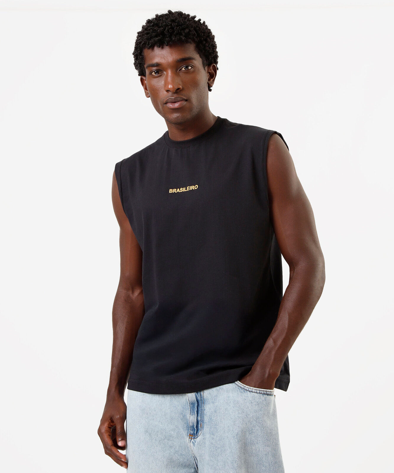 regata machão masculina de algodão estampada preta