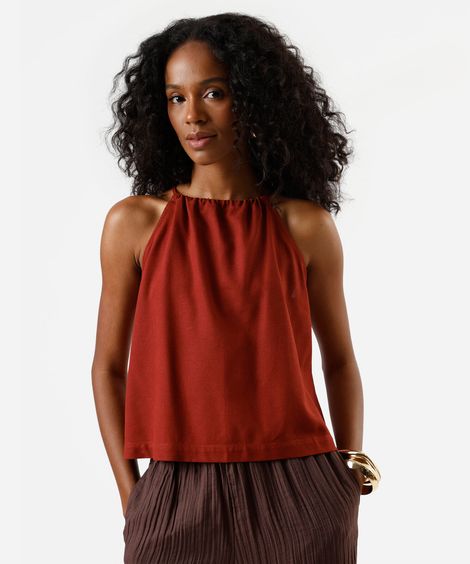 blusa feminina com linho halterneck vinho