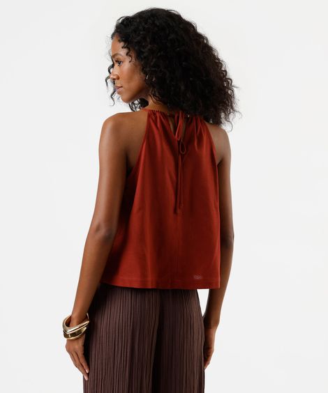 blusa feminina com linho halterneck vinho
