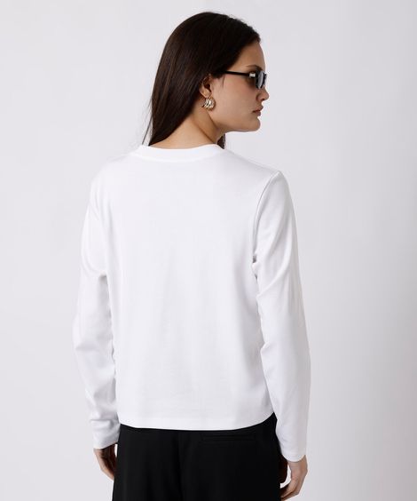 camiseta slim feminina de algodão peruano manga longa mindset branca